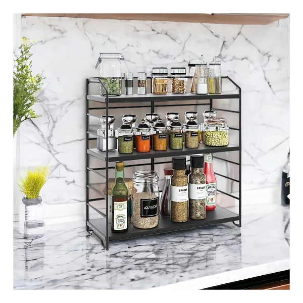 Decorelax Ayarlanabilir Raflı 40CM Baharatlık, Organizer, Düzenleyizi Tezgahüstü Banyo, Mutfak, Ofis Model-1 Siyah - Görsel 4