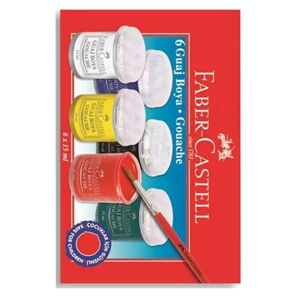Faber-Castell Guaj Boya 6 Renk x 15 ml Su Bazlı Şişe 1 Paket Faber Guaj Boya Seti Şişe Içerisinde 6 Lı Okul Hobi - Renkli - Görsel 2