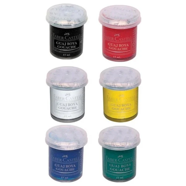 Faber-Castell Guaj Boya 6 Renk x 15 ml Su Bazlı Şişe 1 Paket Faber Guaj Boya Seti Şişe Içerisinde 6 Lı Okul Hobi - Renkli - Görsel 3