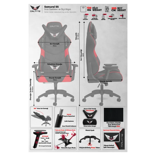 Calitte Samurai SS Profesyonel Oyuncu Koltuğu Yeşil - Görsel 6