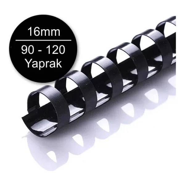Sarff 16mm Plastik Spiral Siyah 90-120 Yaprak Kapasiteli (100 lü Kutu) - Görsel 2