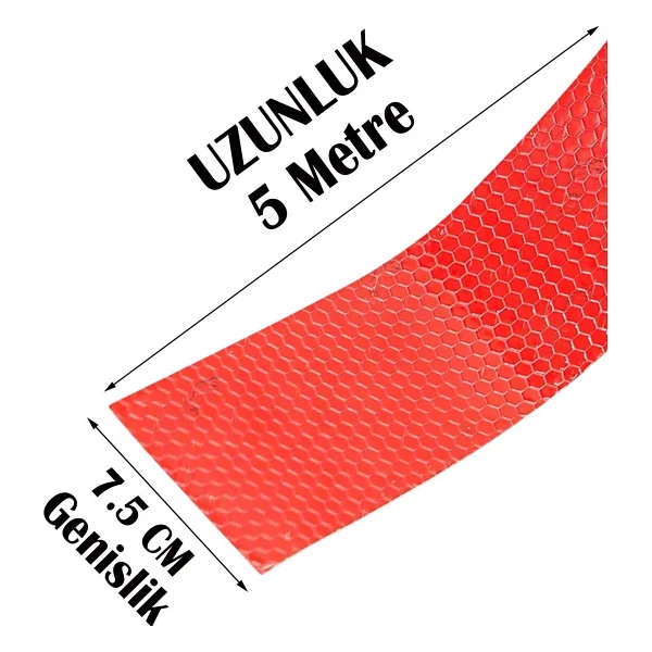 Badem10 Reflektörlü Bant Kırmızı Reflektif Fosforlu Şerit Bant 7.5 cm 5 Metre İkaz Bandı - Görsel 2
