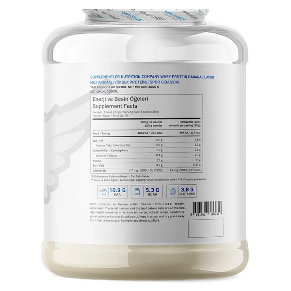 Supplementler 2000 gr Muz Aromalı Whey Protein Tozu - Görsel 3