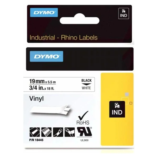 Dymo RhinoPRO, Renkli Vinil Şerit (19 mm x 5.5 mt), Beyaz/Siyah - 18445 - Görsel 6