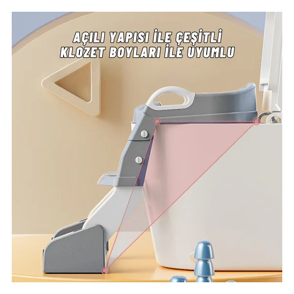 Dekohop Çocuk Tuvalet Eğitimi Katlanır Klozet Adaptörü ve Lazımlık Merdivenli Tuvalet Eğitici - Gri - Görsel 4