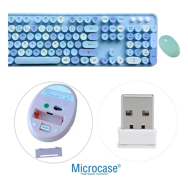 Microcase Mofii Sweet Serisi Renkli Kablosuz Klavye Mouse Set Türkçe AL4259 (Pembe) - Görsel 9