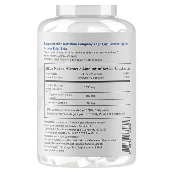 Supplementler Green Tea Extract 120 Kapsül - Görsel 2