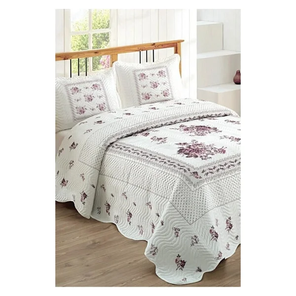 Örtüm Flower Lila Çift Kişilik Kapitone Yatak Örtüsü - Renkli - 250 x 260 cm - Görsel 7