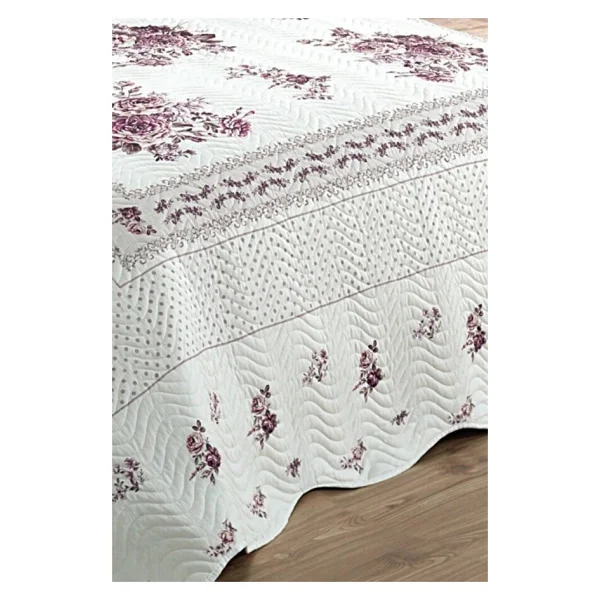 Örtüm Flower Lila Çift Kişilik Kapitone Yatak Örtüsü - Renkli - 250 x 260 cm - Görsel 3