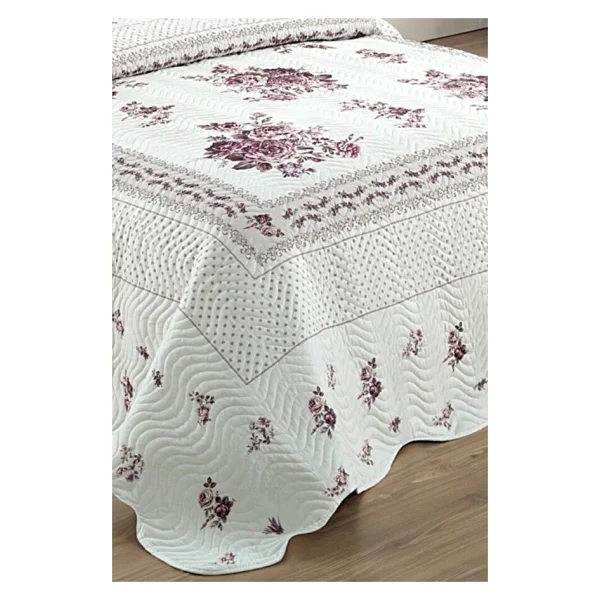 Örtüm Flower Lila Çift Kişilik Kapitone Yatak Örtüsü - Renkli - 250 x 260 cm - Görsel 4
