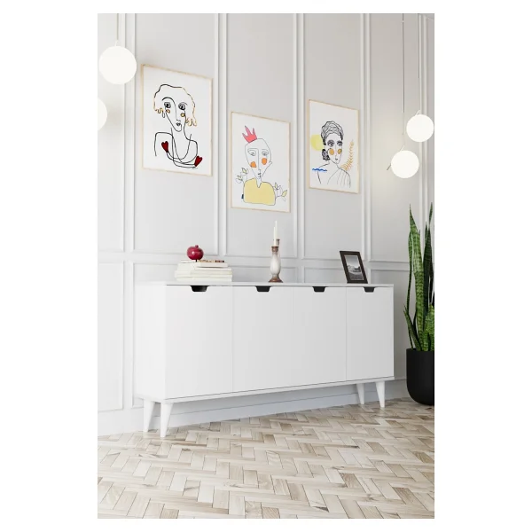 Evdemo Elegant 4 Kapaklı Dekoratif Konsol Barok Ceviz Beyaz - Görsel 2