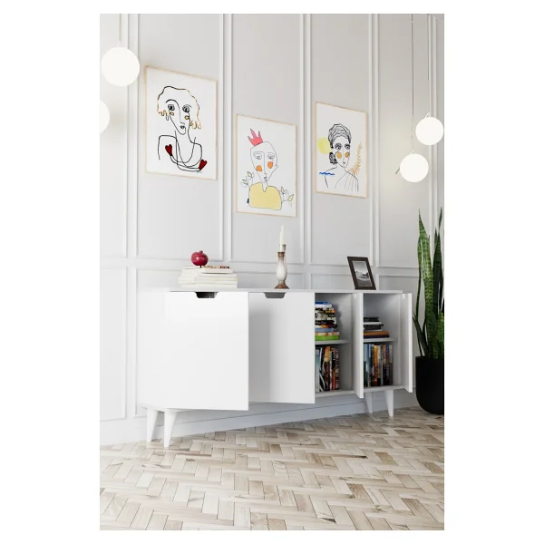 Evdemo Elegant 4 Kapaklı Dekoratif Konsol Barok Ceviz Beyaz - Görsel 3