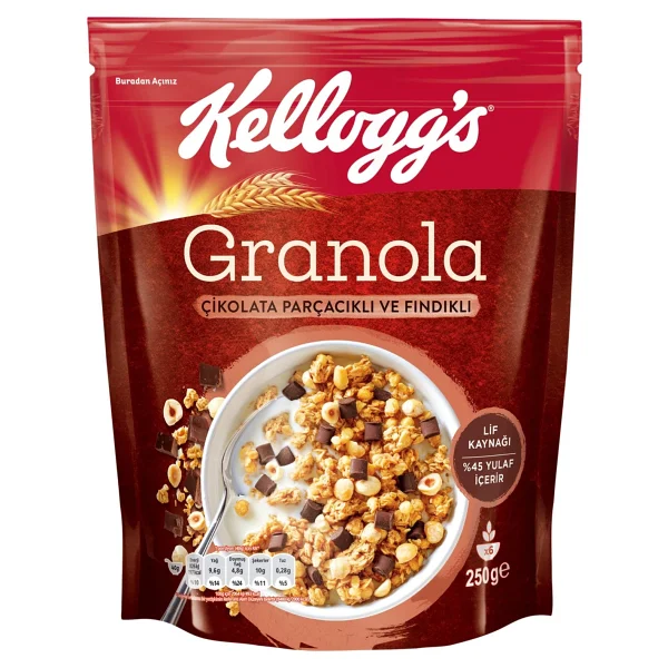 Kellogg's Kellogg's Çikolata Parçacıklı ve Fındıklı Granola 250 Gr,%44 Yulaf,Lif Kaynağı,Kahvaltılık Gevrek - Görsel 2