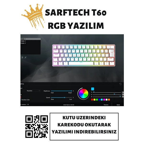 Sarftech T60 Beyaz Red Switch Kablolu Mekanik Oyuncu Klavyesi - Görsel 4