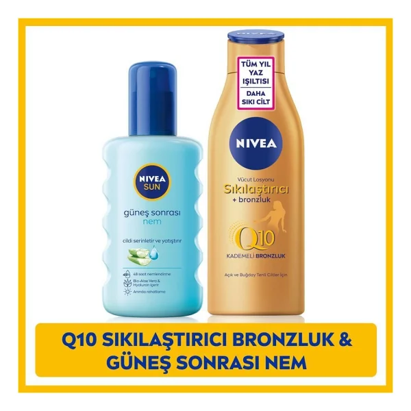 Nivea Sun Nemlendirici Güneş Sonrası Spreyi 200 ml + Q10 Sıkılaştırıcı ve Bronzlaştırıcı Vücut Losyonu 200 ml - Görsel 2