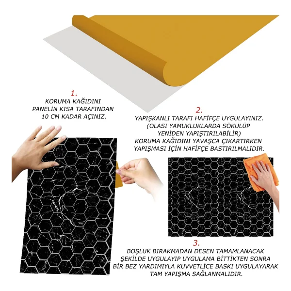 Tink Kendinden Yapışkanlı Siyah Petek Mermer Desenli Pvc Panel 41X62 cm (12 Adet) 3 M2 - Görsel 3