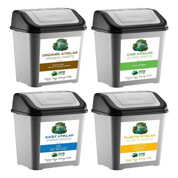 Deembro Sıfır Atık Kutusu 50 Ltx 4 Adet Geri Dönüşüm Kutusu Plastik Tek Kapaklı Kağıt Organik Cam Plastik - Görsel 6