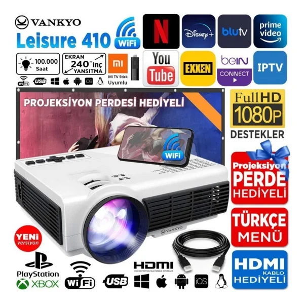 Vankyo Leisure 410 90 Lümen Wi-Fi LED Projeksiyon Cihazı - Görsel 2