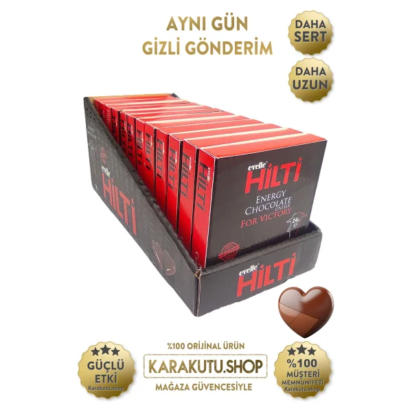 Hilti Hıltı Bitter Çikolata 12'li Karakutu.shop Yüksek Lezzet ve Enerji Sunar - 12 Adet - Görsel 5