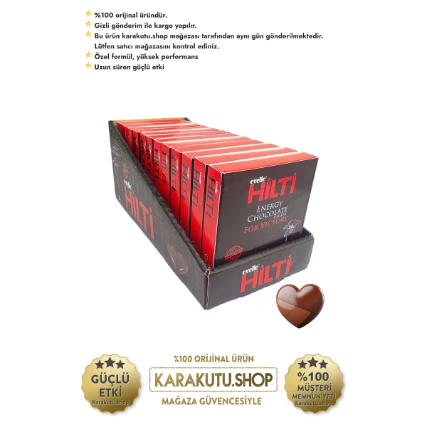 Hilti Hıltı Bitter Çikolata 12'li Karakutu.shop Yüksek Lezzet ve Enerji Sunar - 12 Adet - Görsel 3
