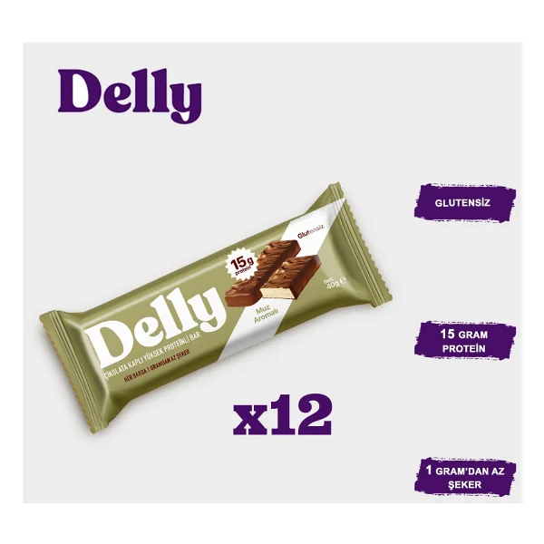 Delly Muz Aromalı, Çikolata Kaplı, Yüksek Protein Bar 40G - 12 Adet - Görsel 4