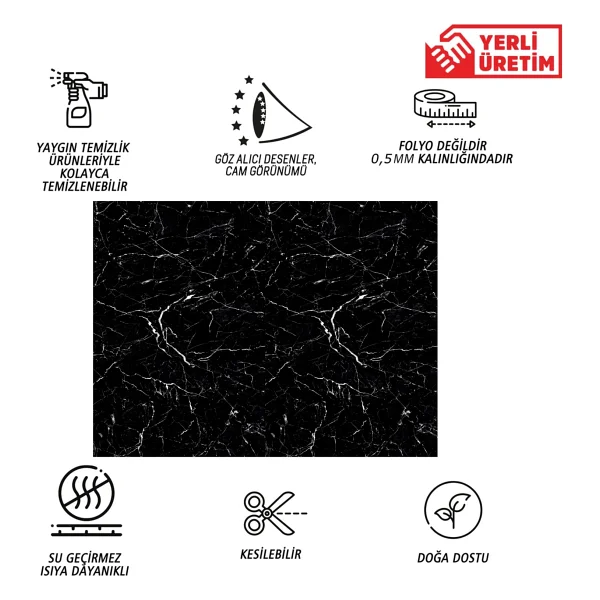 Tink Kendinden Yapışkanlı Siyah-Beyaz Mermer Desenli Pvc Panel 41X62 cm - (4 Adet) 1 M2 - Görsel 2