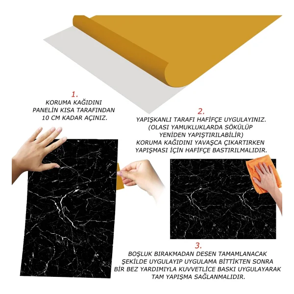 Tink Kendinden Yapışkanlı Siyah-Beyaz Mermer Desenli Pvc Panel 41X62 cm - (4 Adet) 1 M2 - Görsel 3