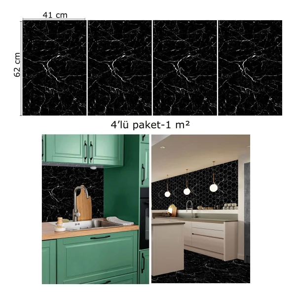 Tink Kendinden Yapışkanlı Siyah-Beyaz Mermer Desenli Pvc Panel 41X62 cm - (4 Adet) 1 M2 - Görsel 5