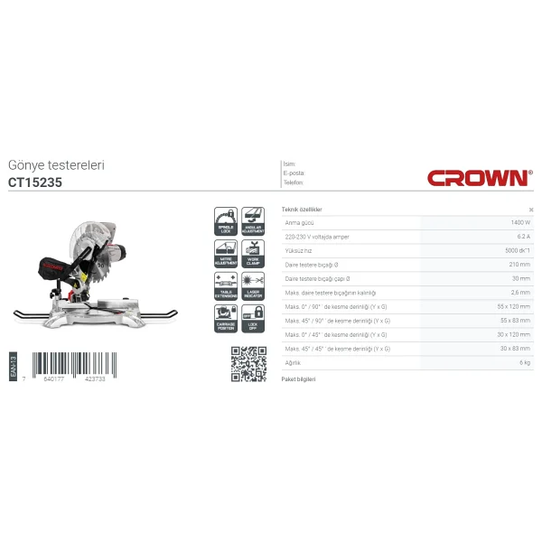 Crown CT15235 1400 W 210 mm Gönye Testere - Görsel 9