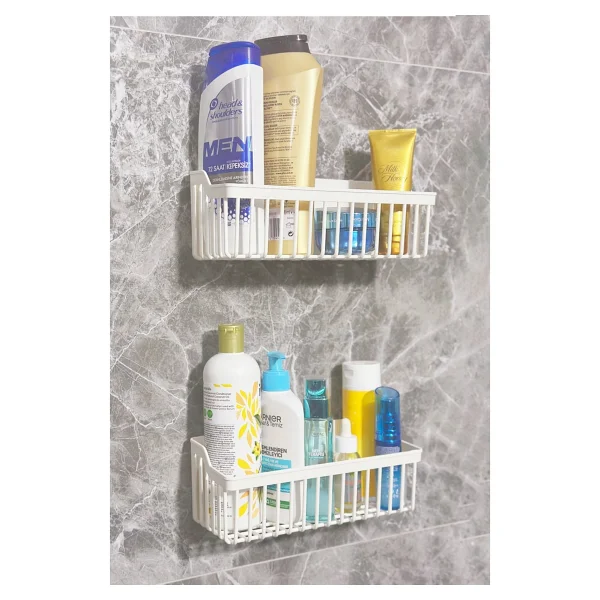 safestore Yapışkanlı Banyo Rafı 2'li Banyo Düzenleyici Duş Rafı Kanca Askılı Organizer Şampuanlık Plastik - Görsel 6
