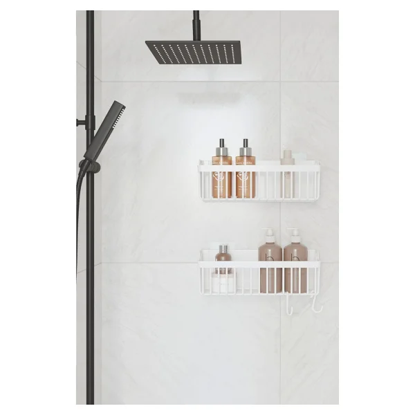 safestore Yapışkanlı Banyo Rafı 2'li Banyo Düzenleyici Duş Rafı Kanca Askılı Organizer Şampuanlık Plastik - Görsel 3
