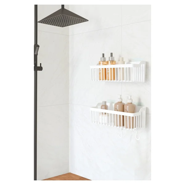safestore Yapışkanlı Banyo Rafı 2'li Banyo Düzenleyici Duş Rafı Kanca Askılı Organizer Şampuanlık Plastik - Görsel 4