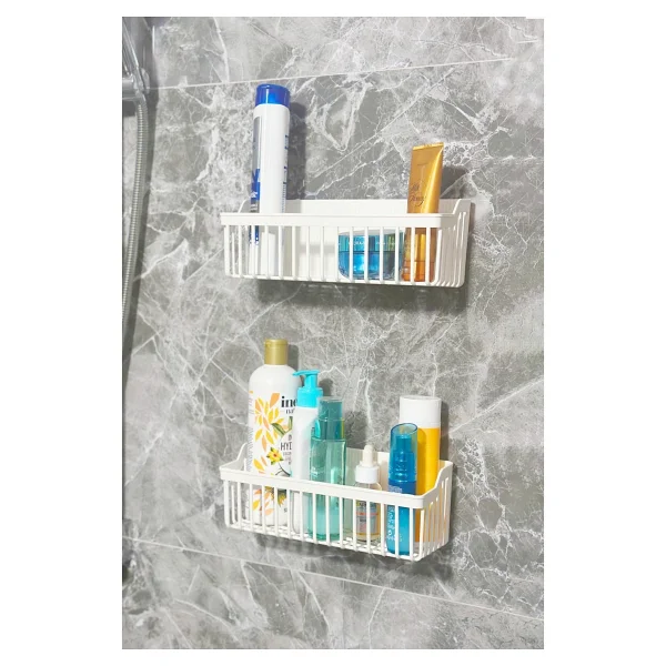 safestore Yapışkanlı Banyo Rafı 2'li Banyo Düzenleyici Duş Rafı Kanca Askılı Organizer Şampuanlık Plastik - Görsel 5