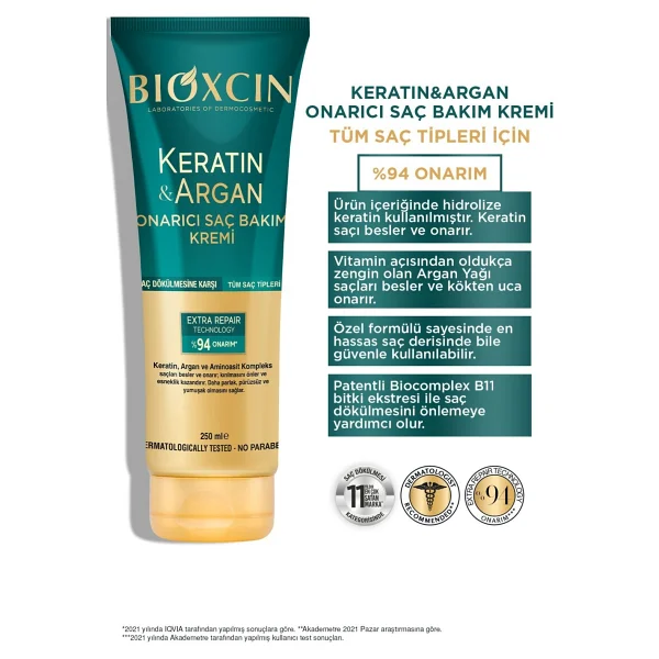 Bioxcin Keratin & Argan Onarıcı 250 ml 4 Adet Saç Kremi - Görsel 3