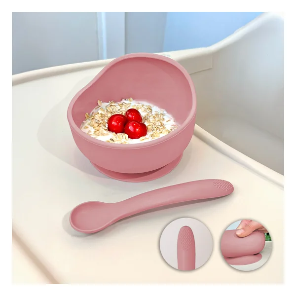 Meleni Baby Silikon Pembe Vakumlu Kase Kaşık 2'li Beslenme Seti - Görsel 6