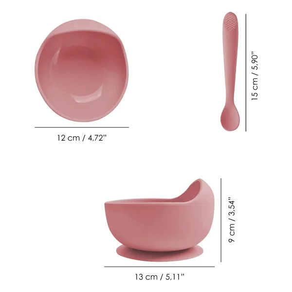 Meleni Baby Silikon Pembe Vakumlu Kase Kaşık 2'li Beslenme Seti - Görsel 5