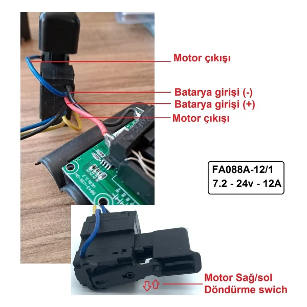 Depolife Elektronik Hız Kontrol Tetik Dc Motor Şarjlı Matkap Tetiği Sağ Sol Dönüşümlü Anahtarlı - Görsel 8