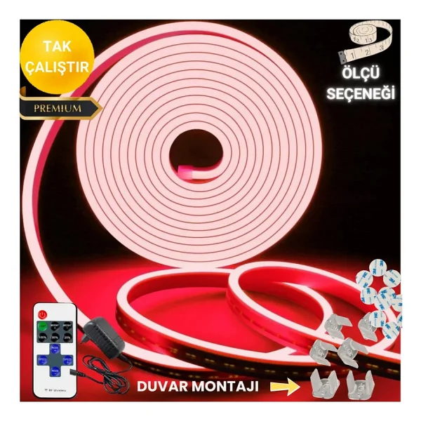 Neeko Neon Esnek Şerit LED Tak Çalıştır Kumandalı - Dimmer- Kırmızı - 1 m - Görsel 3