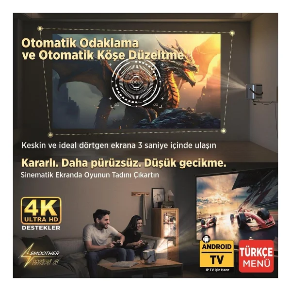 Vankyo H300A Full HD Wi-Fi Android Taşınabilir Gri Projeksiyon Cihazı - Görsel 3