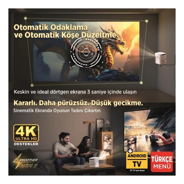 Vankyo H300A Full HD Wi-Fi Android Taşınabilir Beyaz Projeksiyon Cihazı - Görsel 3