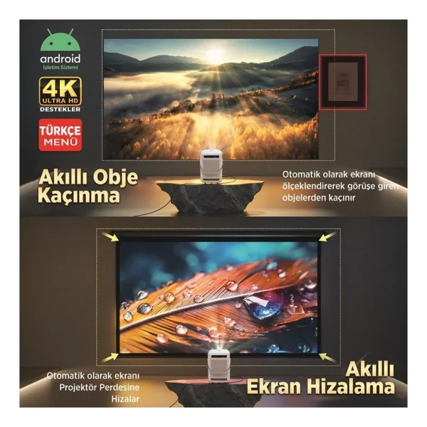 Vankyo H300A Full HD Wi-Fi Android Taşınabilir Beyaz Projeksiyon Cihazı - Görsel 4