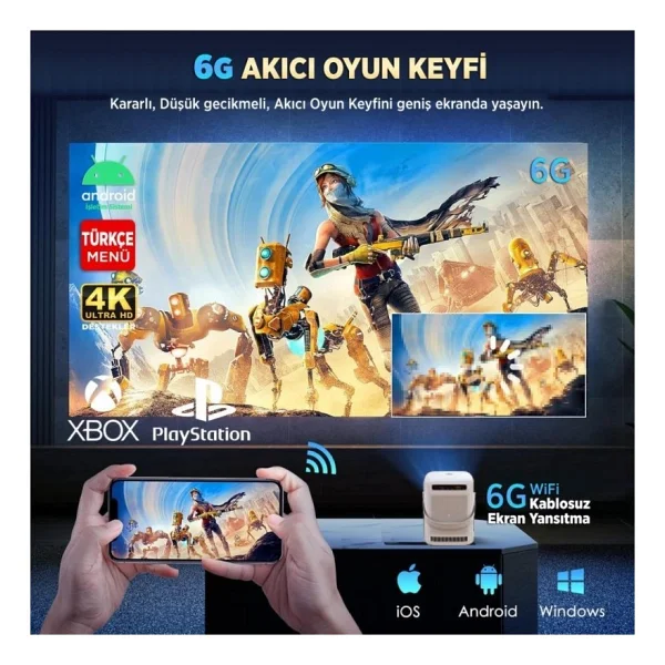 Vankyo H300A Full HD Wi-Fi Android Taşınabilir Beyaz Projeksiyon Cihazı - Görsel 5
