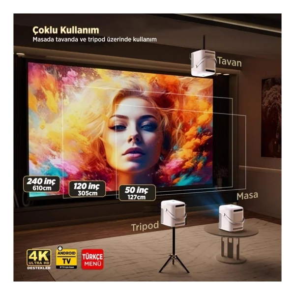 Vankyo H300A Full HD Wi-Fi Android Taşınabilir Beyaz Projeksiyon Cihazı - Görsel 8