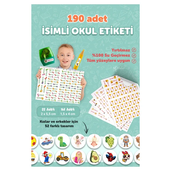 Msticker Paw Patrol Temalı İsim Yazılabilen Okul Etiketi 190 Adet Kalem Defter Etiketi - Görsel 2