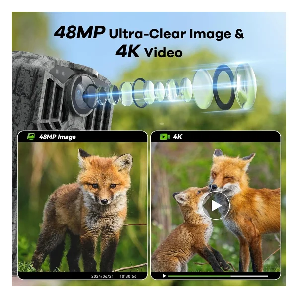 Quick Stoq Trail Oyun Kamerası - Gece Görüşlü 4K 48MP Av Kamerası 0.1s Tetik Hareket Aktif - Görsel 4