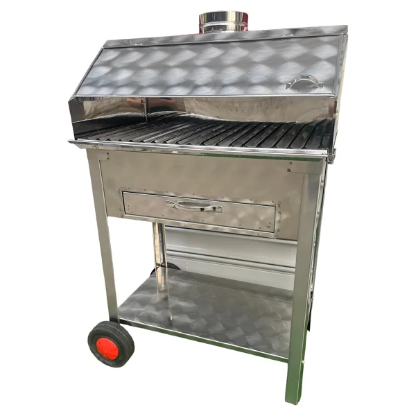 Topsöken Paslanmaz Kömürlü Mangal 35 x 60 cm Çekmeceli Tekerlekli Barbekü - Görsel 5