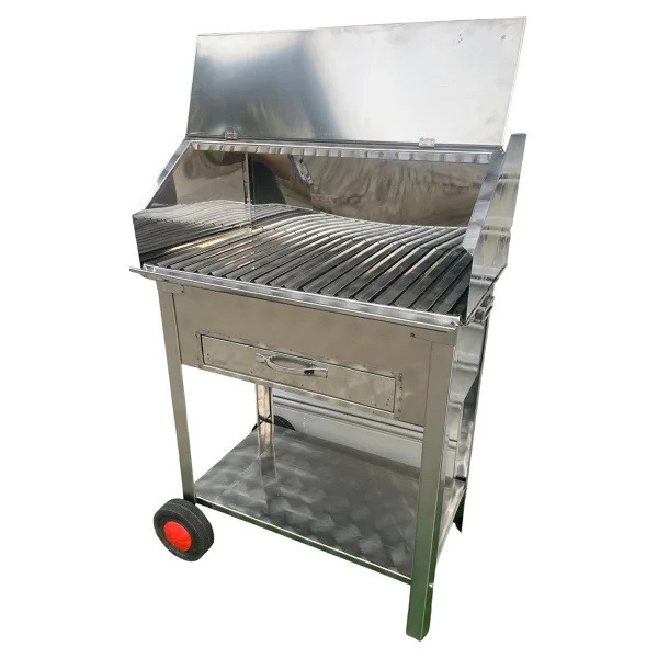 Topsöken Paslanmaz Kömürlü Mangal 35 x 60 cm Çekmeceli Tekerlekli Barbekü - Görsel 2