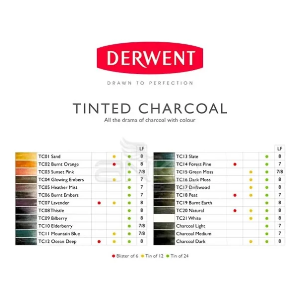 Derwent Tinted Charcoal 6'lı Füzen Kalem Seti - Görsel 2