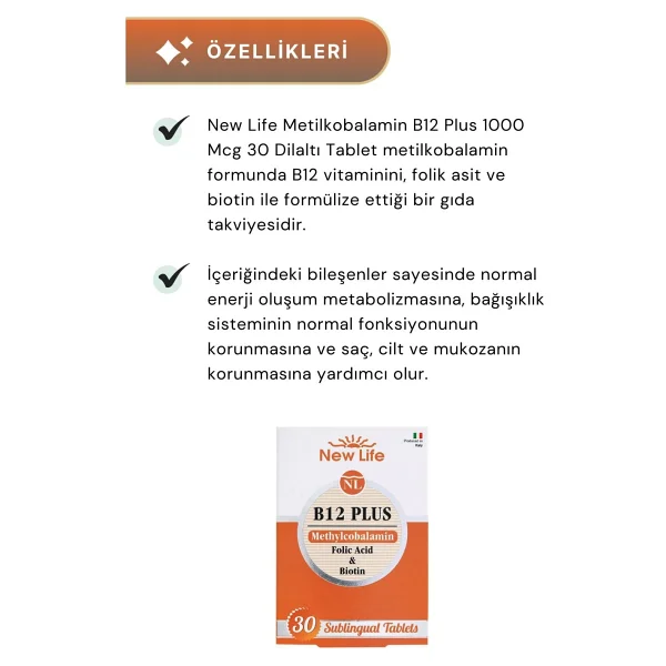 New Life B12 Plus 30 Dilaltı Tablet 2'li - Görsel 2