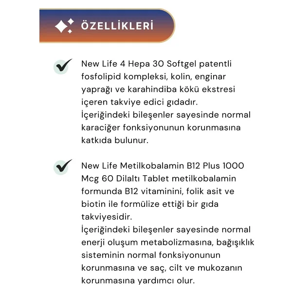 New Life 4 Hepa 30 Softgel Kapsül + New Life B12 Plus Methylcobalamin 60 Tablet - Görsel 2